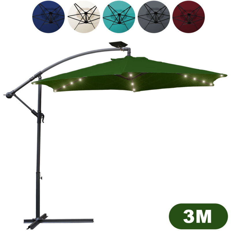 foto del prodotto ombrellone con led a sbalzo 300 cm ombrellone a sbalzo, parasole, ombrellone da giardino verde swanew