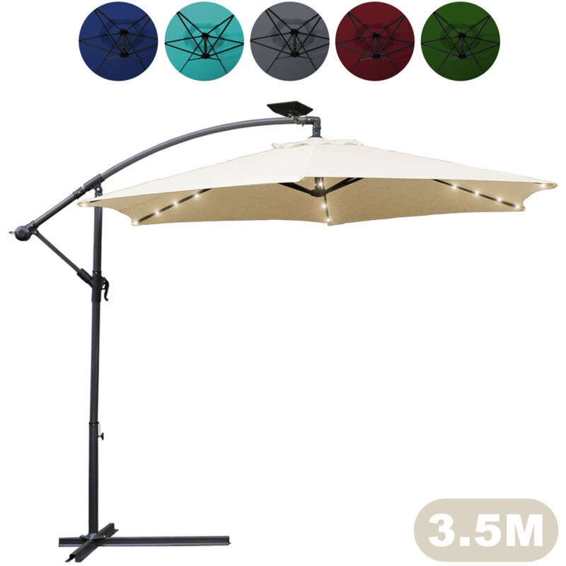 foto del prodotto ombrellone con led, ombrellone a sbalzo 350 cm, protezione solare, protezione uv fino a upf 30 , facile da aprire e chiudere, per patio, beige