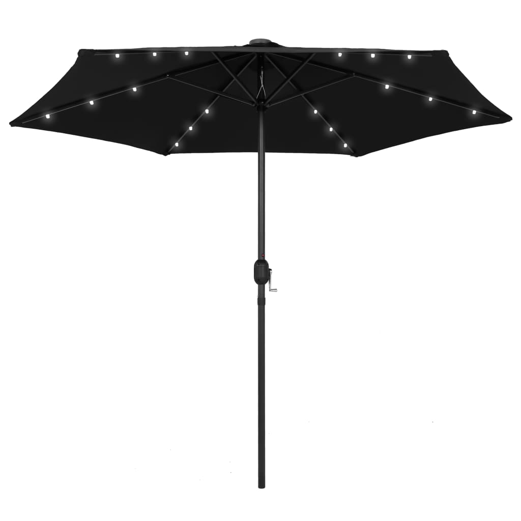foto del prodotto ombrellone con luci a led e palo alluminio 270 cm nero cod mxl 22877