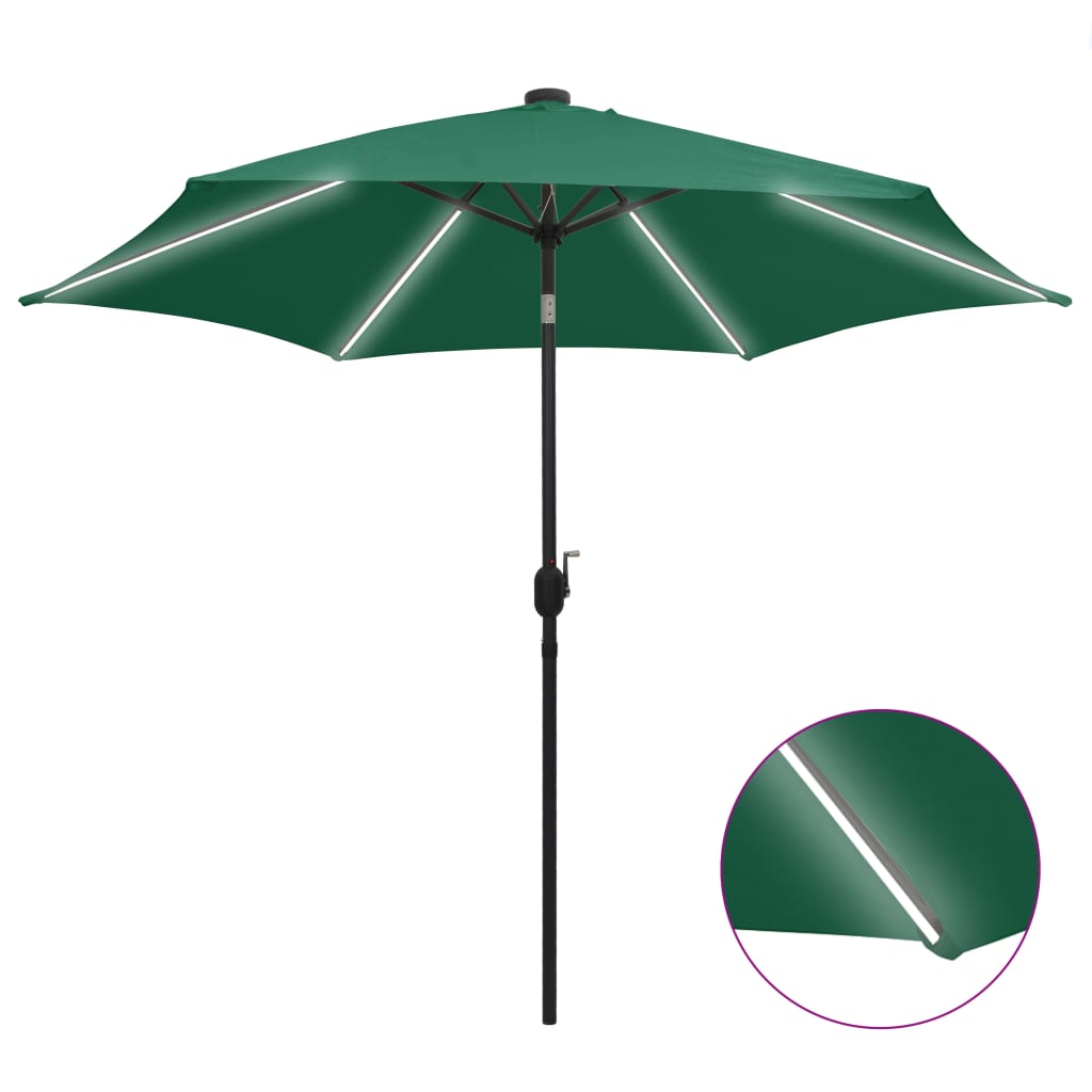 foto del prodotto ombrellone con luci a led e palo alluminio 300 cm verde