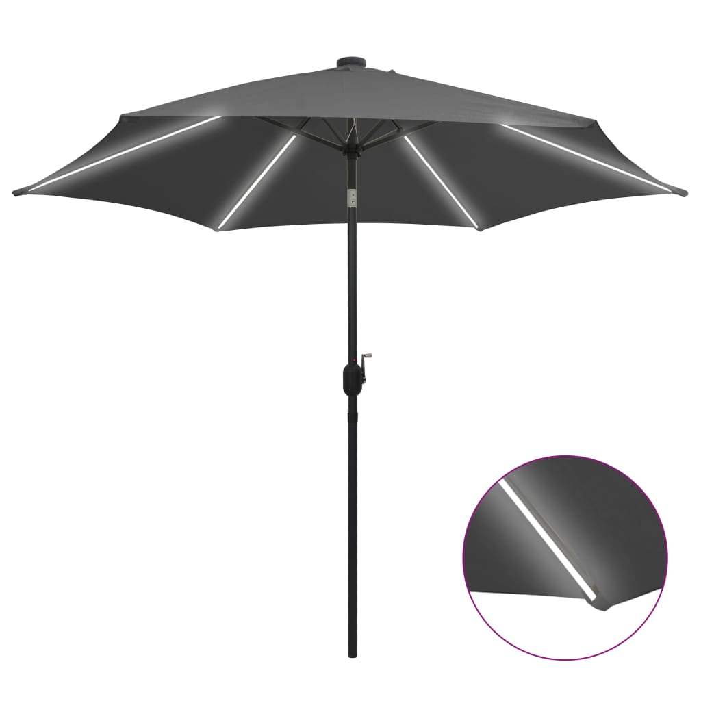 foto del prodotto ombrellone con luci a led e palo in alluminio 300 cm antracite vidaxl