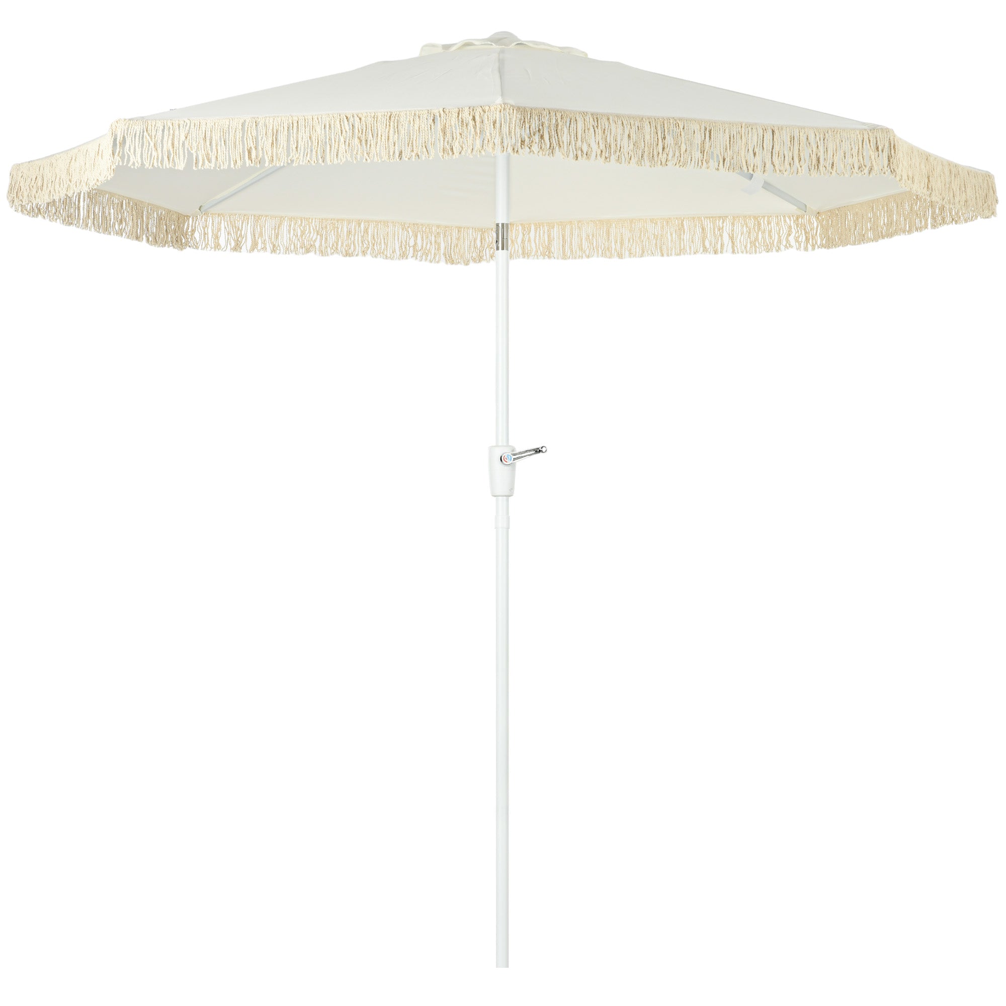 foto del prodotto ombrellone da giardino 260x240 cm a manovella inclinabile con frange in poliestere e metallo bianco