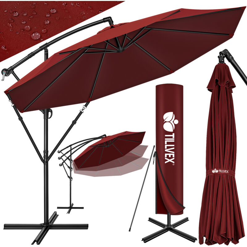 foto del prodotto ombrellone da giardino 300 cm rosso con manovella ombrellone con asta per giardino, terrazza, balcone, materiale alluminio con protezione uv