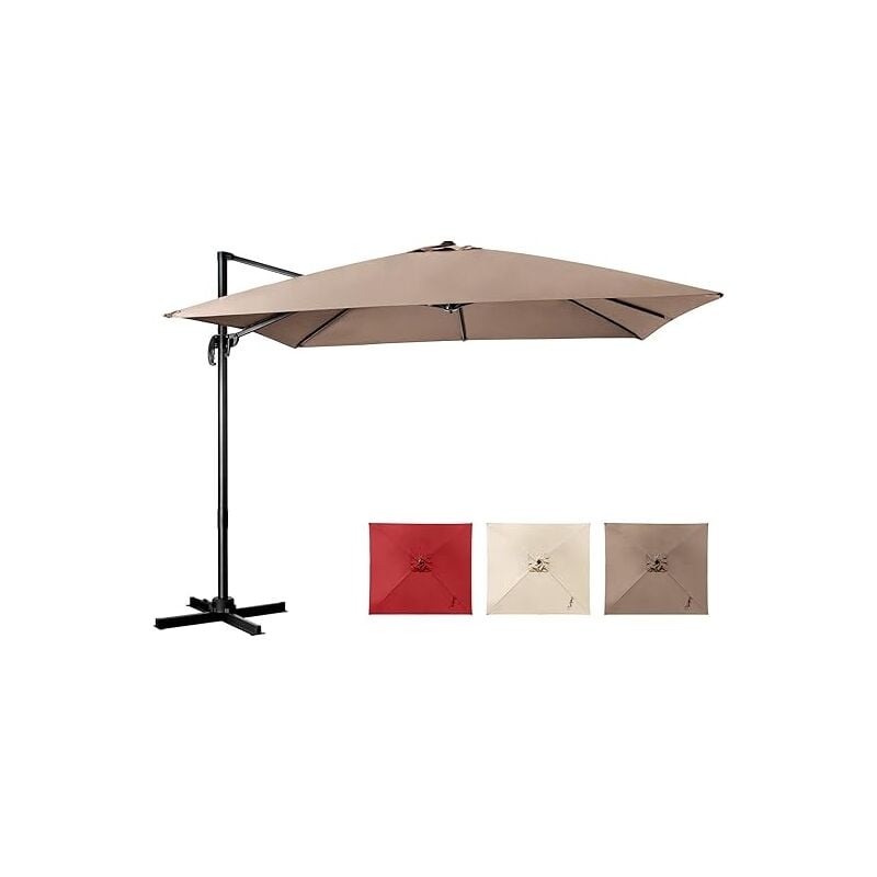 foto del prodotto ombrellone da giardino, 300 x 300 cm, ombrellone da esterno con 3 inclinazioni, rotazione a 360 , manovella, 8 stecche, base incrociata, caff 