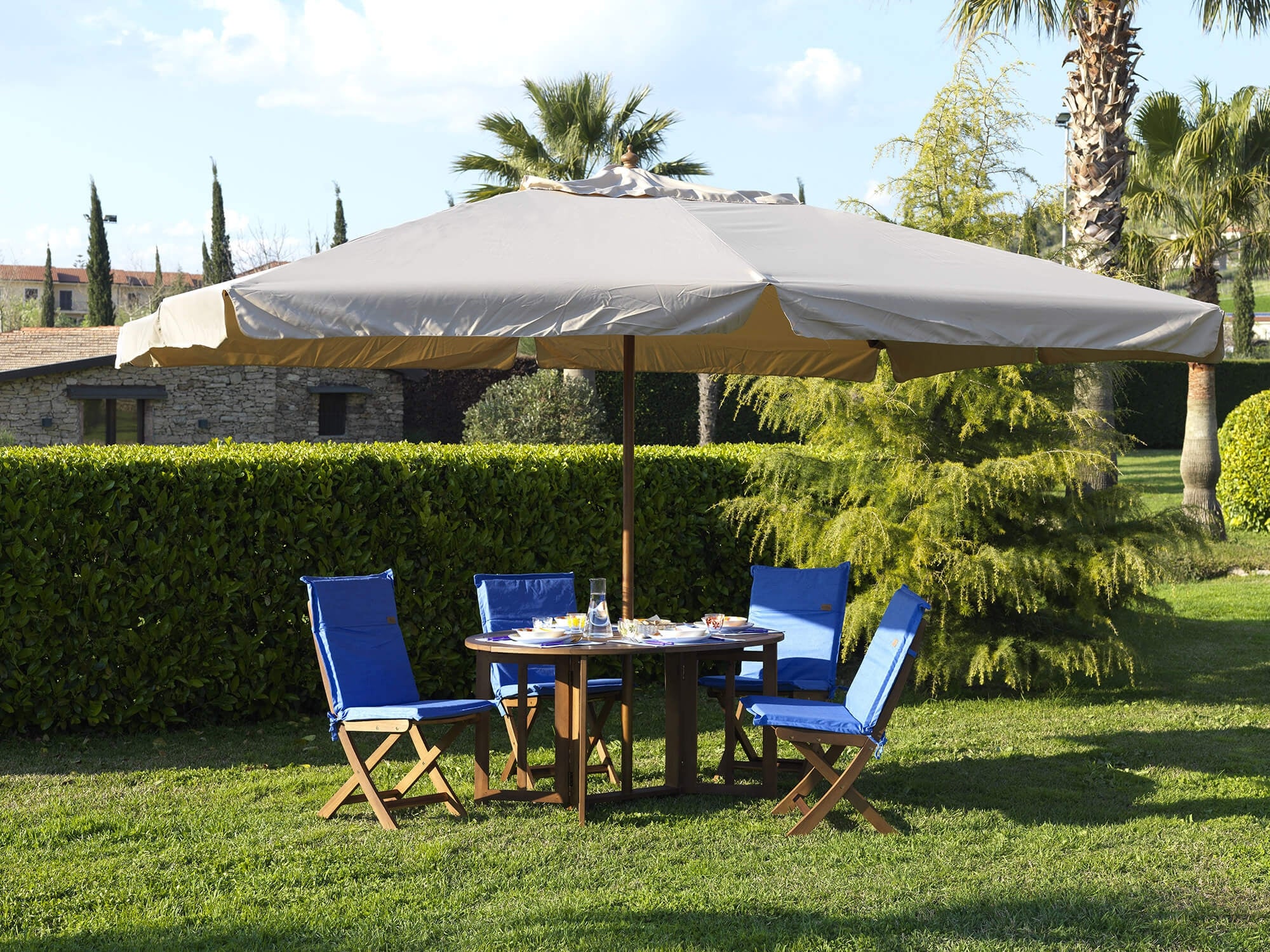 foto del prodotto ombrellone da giardino 3x4 m palo ø48 mm in legno impermeabile ecrù