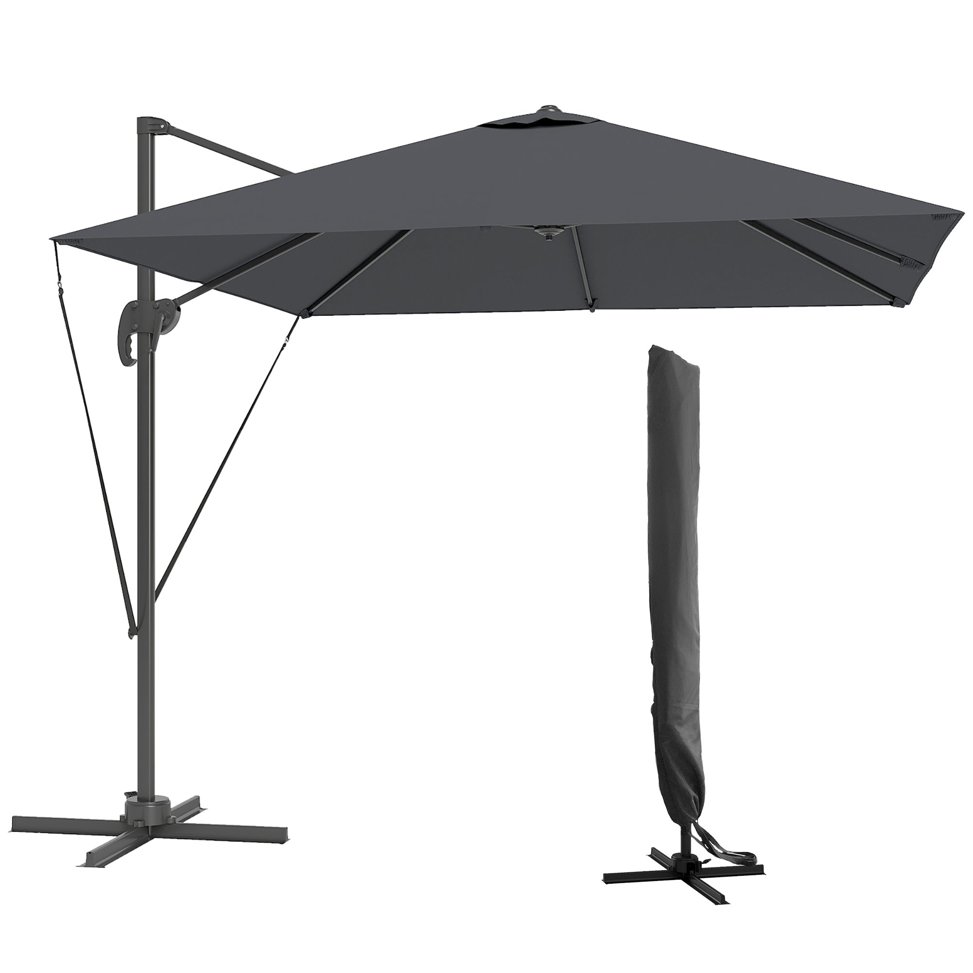 foto del prodotto ombrellone da giardino a braccio 244x244x255 cm girevole a 360 grigio scuro