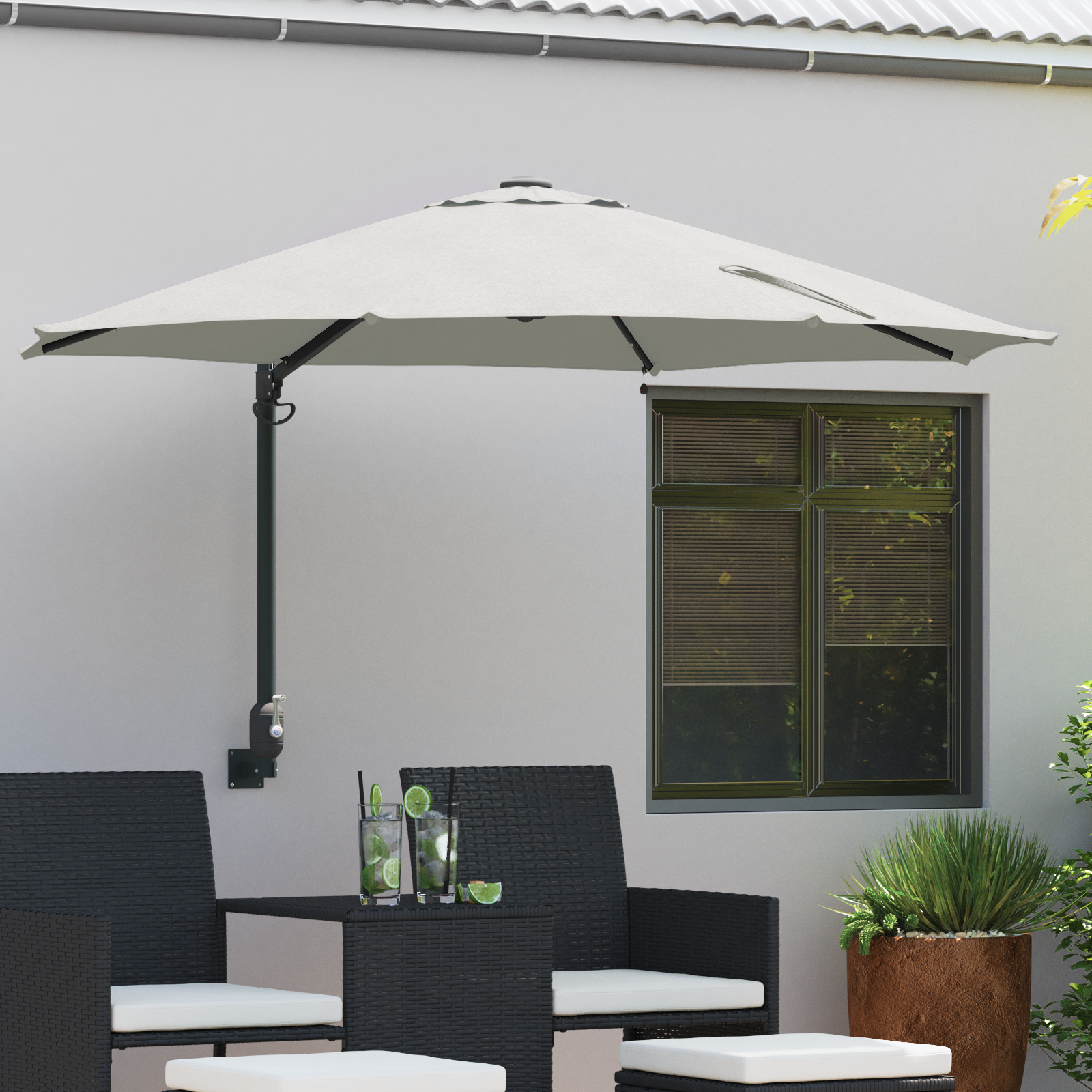 foto del prodotto ombrellone da giardino a parete con led sabbia 248 cm
