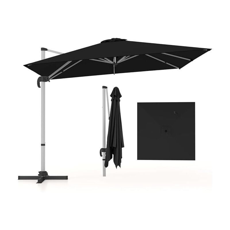 foto del prodotto ombrellone da giardino, con base incrociata, ombrellone quadrato da esterno con palo in alluminio e girevole a 360 , manovella e inclinazione