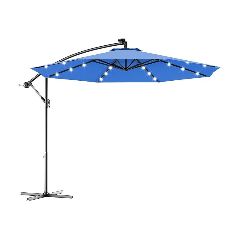 foto del prodotto ombrellone da giardino con luci led solare 300 cm, ombrellone da esterno con inclinazione regolabile e palo decentrato, protezione uv, per piscina,