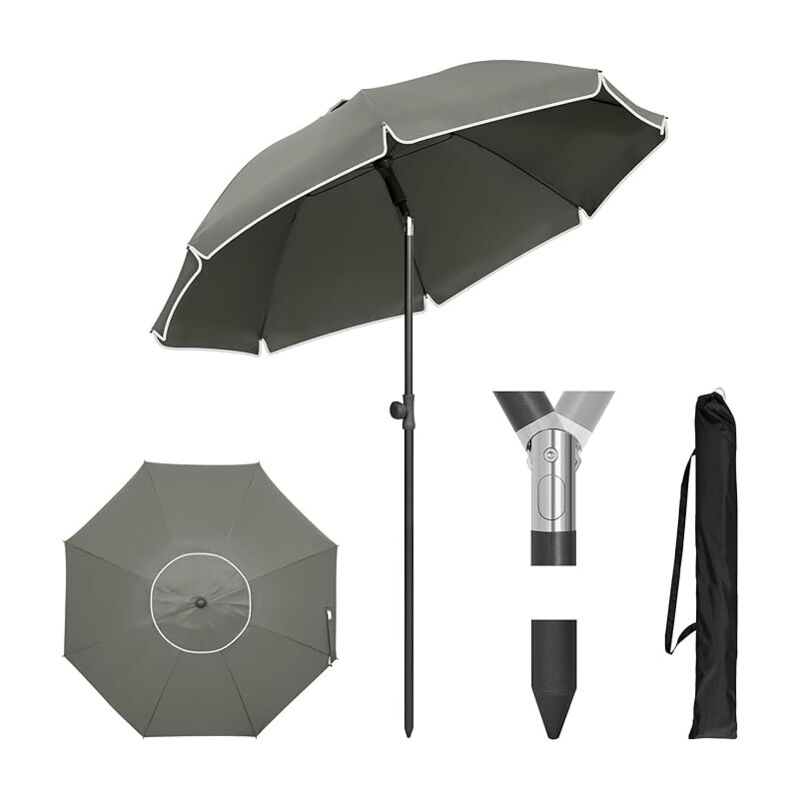 foto del prodotto ombrellone da giardino con regolabile in altezza e testa inclinabile, 155cm, grigio scuro, per balcone giardino spiaggia woltu