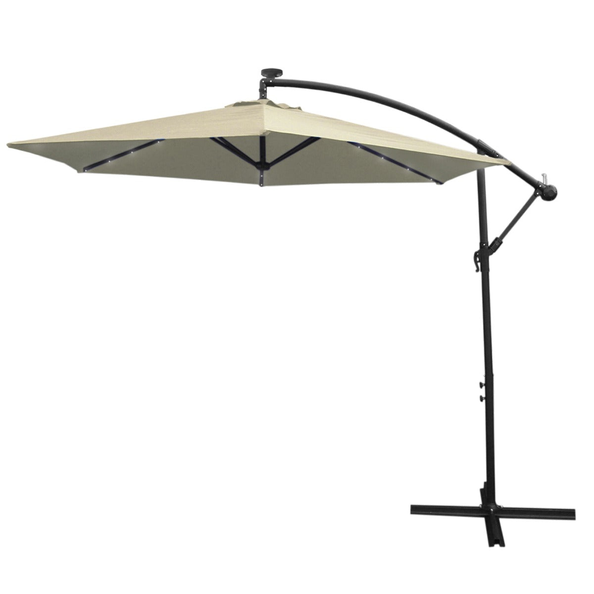 foto del prodotto ombrellone da giardino decentrato 3x3m con 24 led e pannello solare crema