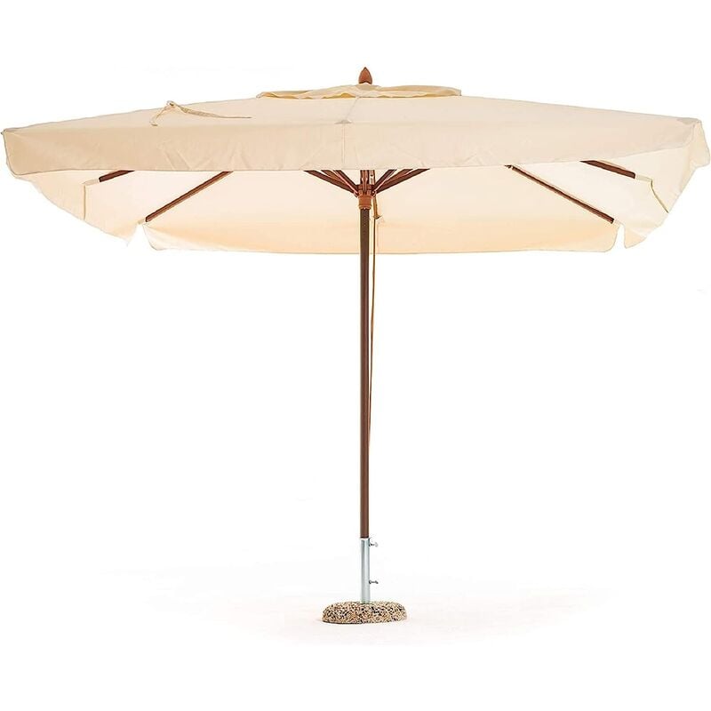 foto del prodotto ombrellone da giardino in legno a 8 stecche con finitura in ottone telo 250gr mq impermeabile 3x3 mt quadrato 