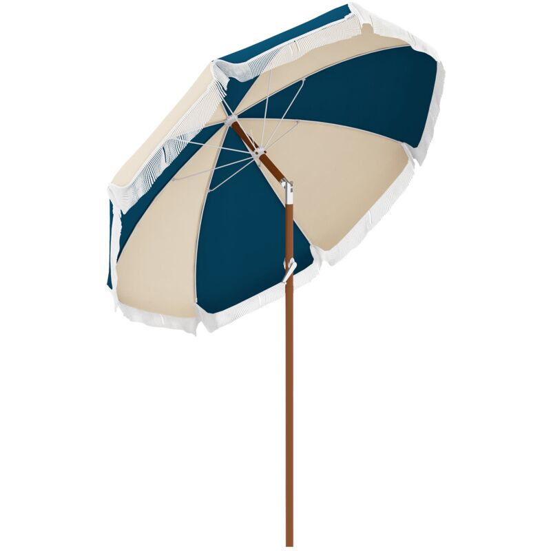 foto del prodotto ombrellone da giardino inclinabile 213x234 cm a 8 stecche con manovella blu e beige
