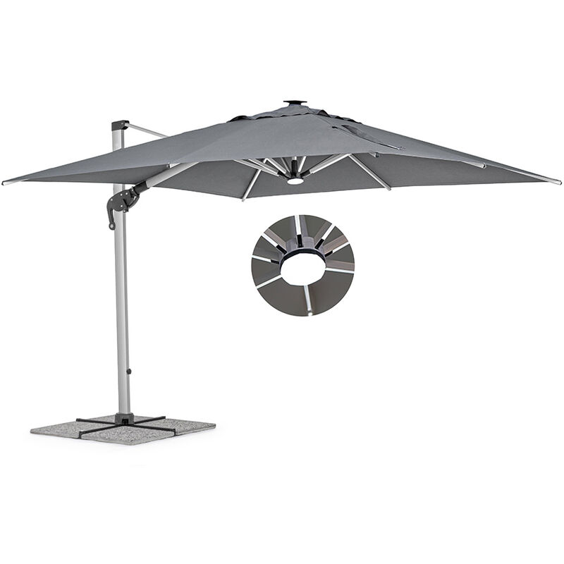 foto del prodotto ombrellone da giardino led 3x3 con braccio laterale roma light grigio