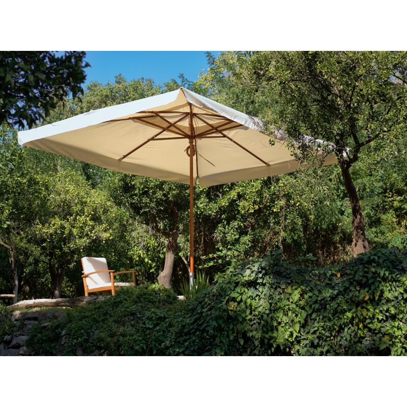 foto del prodotto ombrellone da giardino oasis con struttura in legno e telo ecru 3x3x2 metri