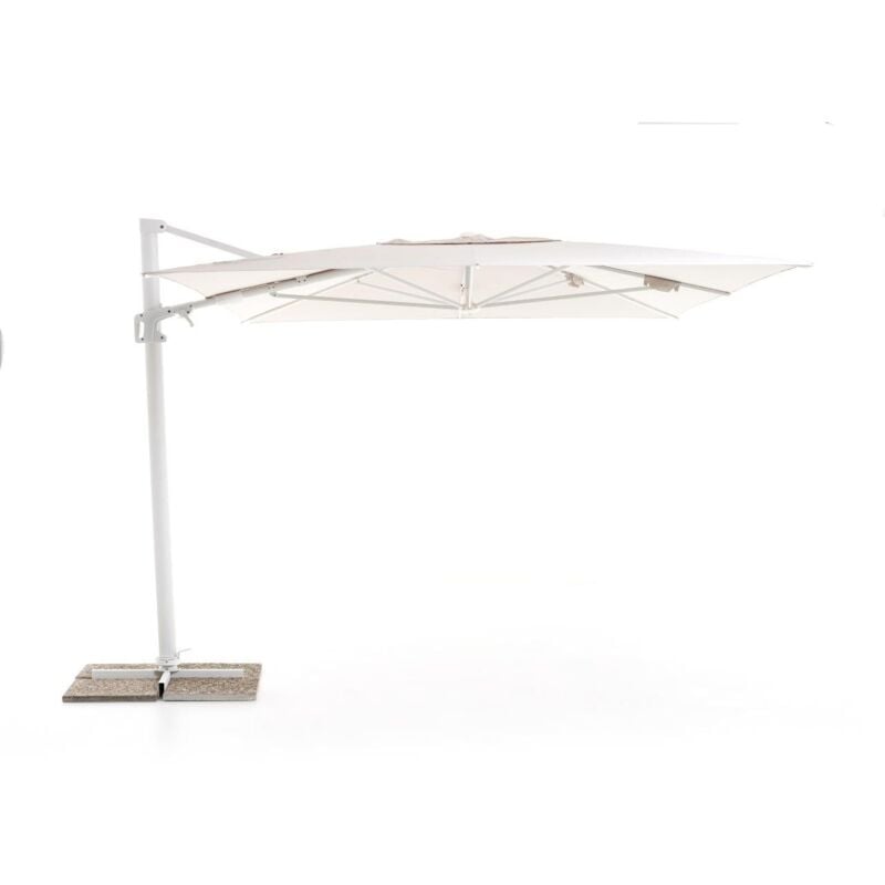 foto del prodotto ombrellone da giardino retrattile 3x4 metri con struttura in alluminio bianco e telo in poliestere grigio chiaro next