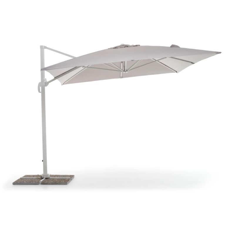 foto del prodotto ombrellone da giardino retrattile verso con struttura in alluminio bianco e telo grigio 3x4x2 metri