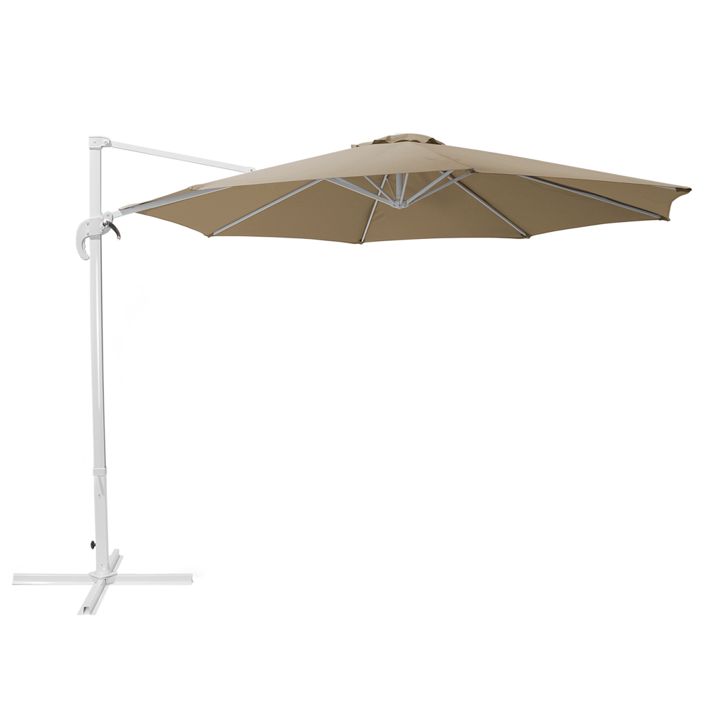 foto del prodotto ombrellone da giardino sabbia beige baldacchino palo in acciaio bianco 240 cm resistente alle intemperie cantilever con meccanismo a manovella