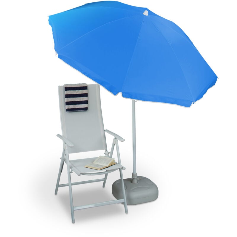 foto del prodotto ombrellone da giardino, spiaggia, diametro 180cm, 8 stecche, poliestere, inclinabile, blu relaxdays