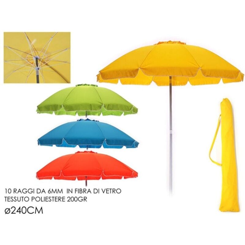 foto del prodotto ombrellone da mare antivento per spiaggia giardino grande cm240 in acciaio tessuto poliestere 200gr colorigenerali verde