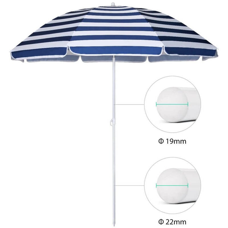 foto del prodotto ombrellone da spiaggia 180cm blu bianco snodato sun stripes telo tnt articoli mare estate
