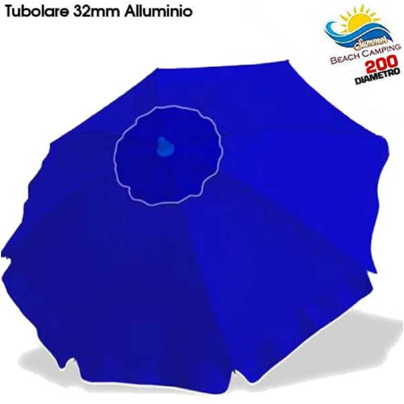 foto del prodotto ombrellone da spiaggia alluminio 2 mt con snodo tessuto polyestere blu palo 32mm trade shop traesio