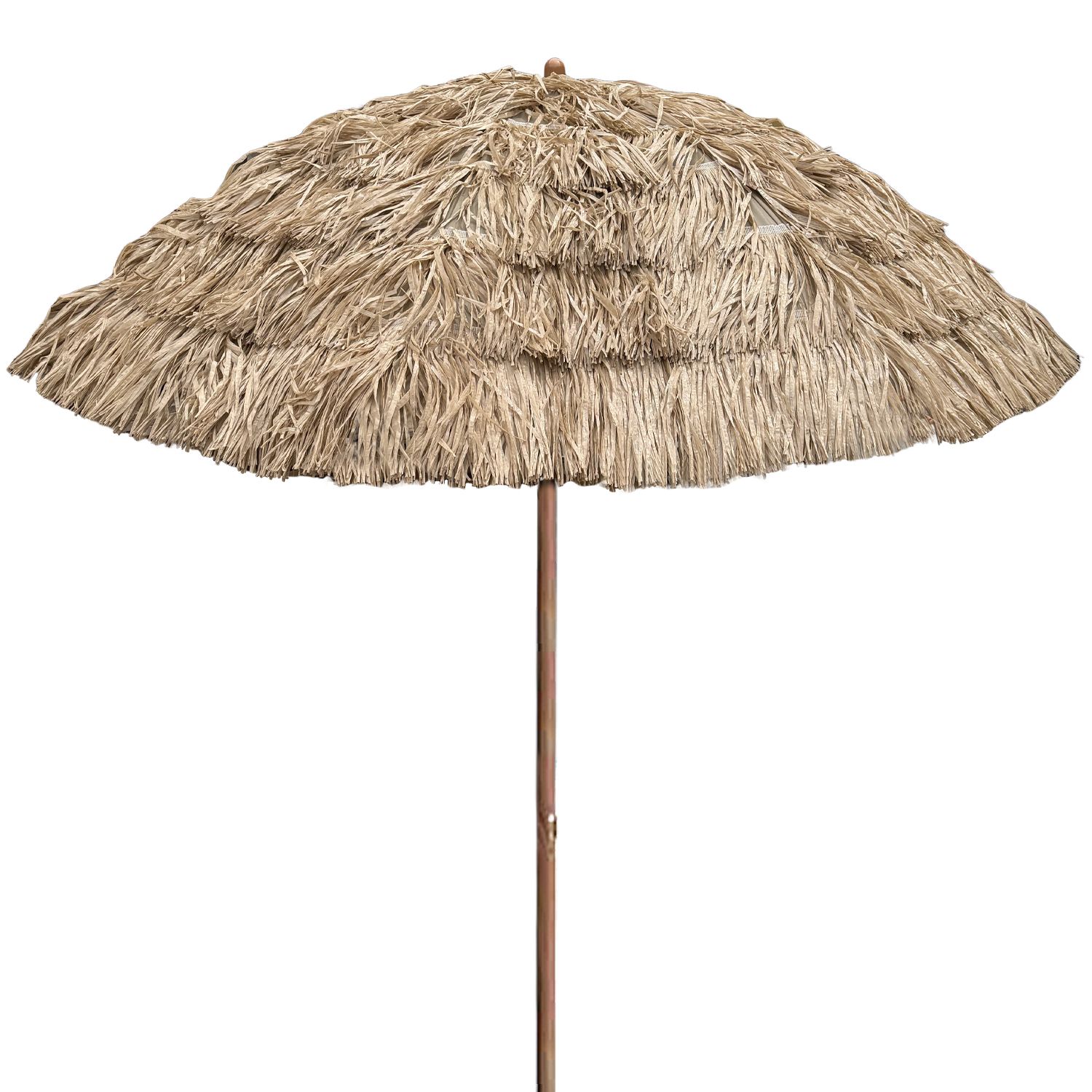 foto del prodotto ombrellone da spiaggia makai in rafia sintetica effetto paglia 220cm e palo in acciaio con rivestimento anti uv tessuto poliestere per mare giardino