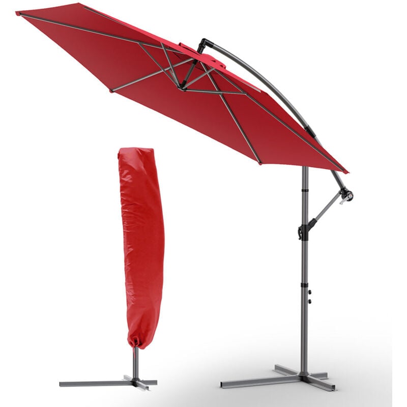 foto del prodotto ombrellone decentrato da giardino, protezione solare uv50 , diametro 3m, rosso vounot