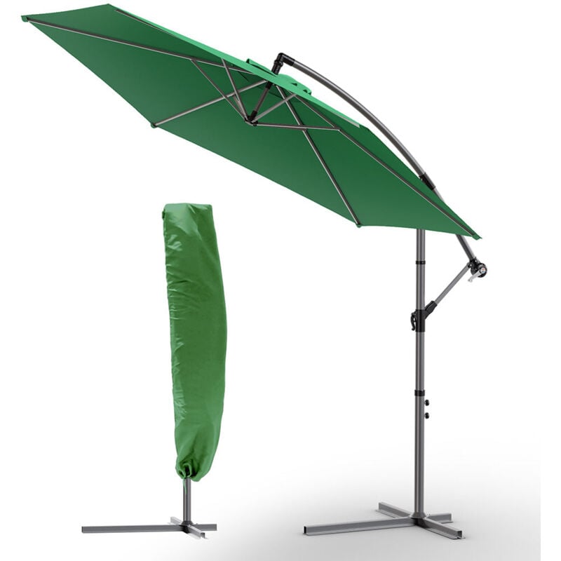 foto del prodotto ombrellone decentrato da giardino, protezione solare uv50 , diametro 3m, verde vounot