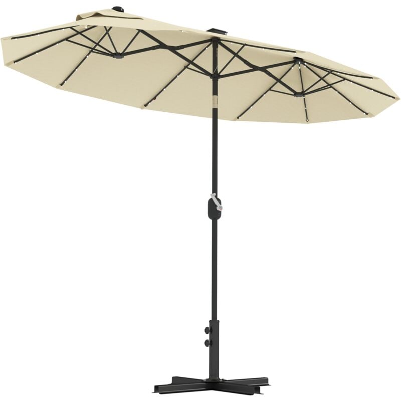 foto del prodotto ombrellone doppio 295x150x219 cm con luci led e base a croce bianco crema
