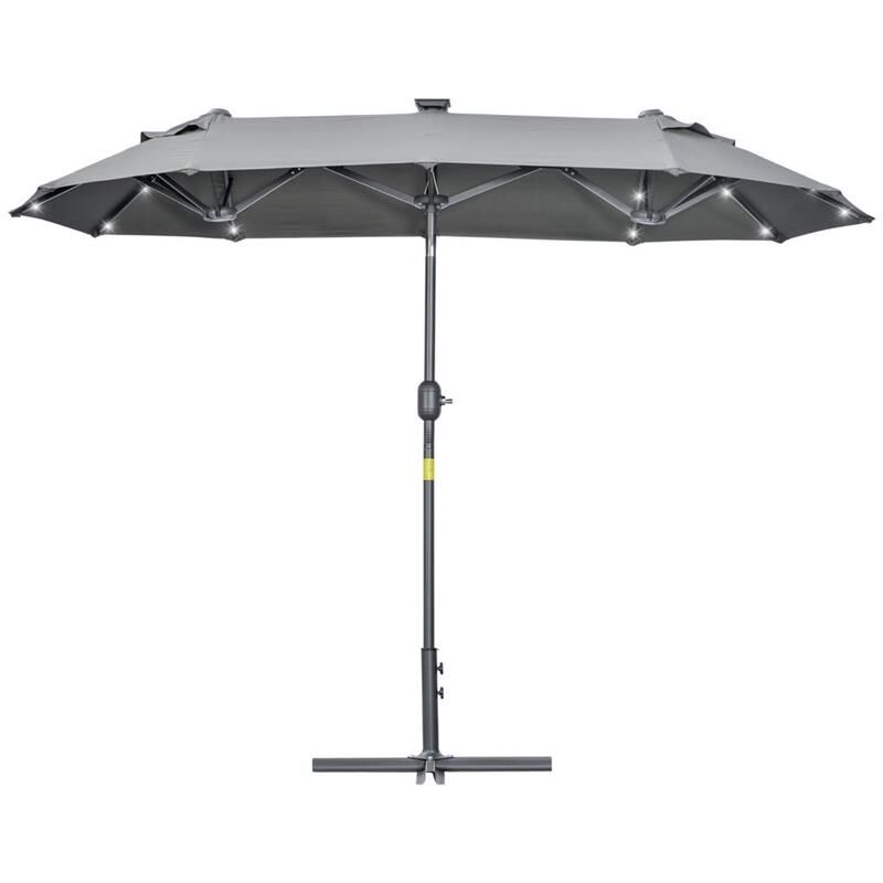 foto del prodotto ombrellone doppio con base a croce e luci led 295 x 150 x 219 cm grigio