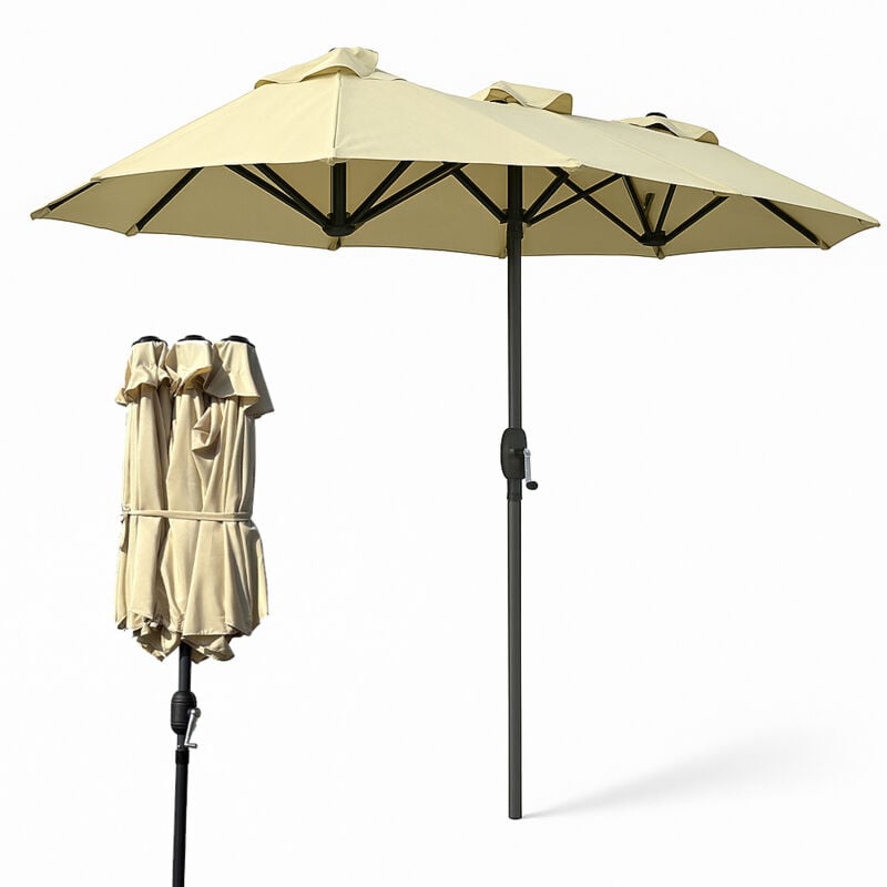foto del prodotto ombrellone doppio da giardino 3x1.5 metri apertura a manovella e copertura beige