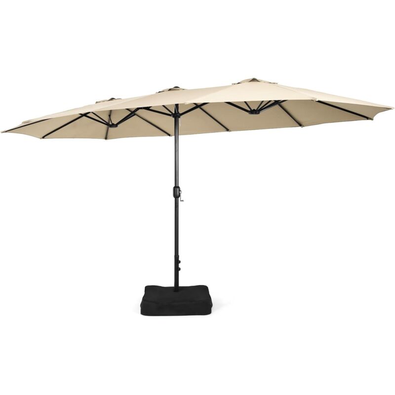 foto del prodotto ombrellone doppio da giardino da 451,5 x 243 cm, ombrellone rettangolare con sistema a manovella, obrellone da giardino con base e 12 costole, per