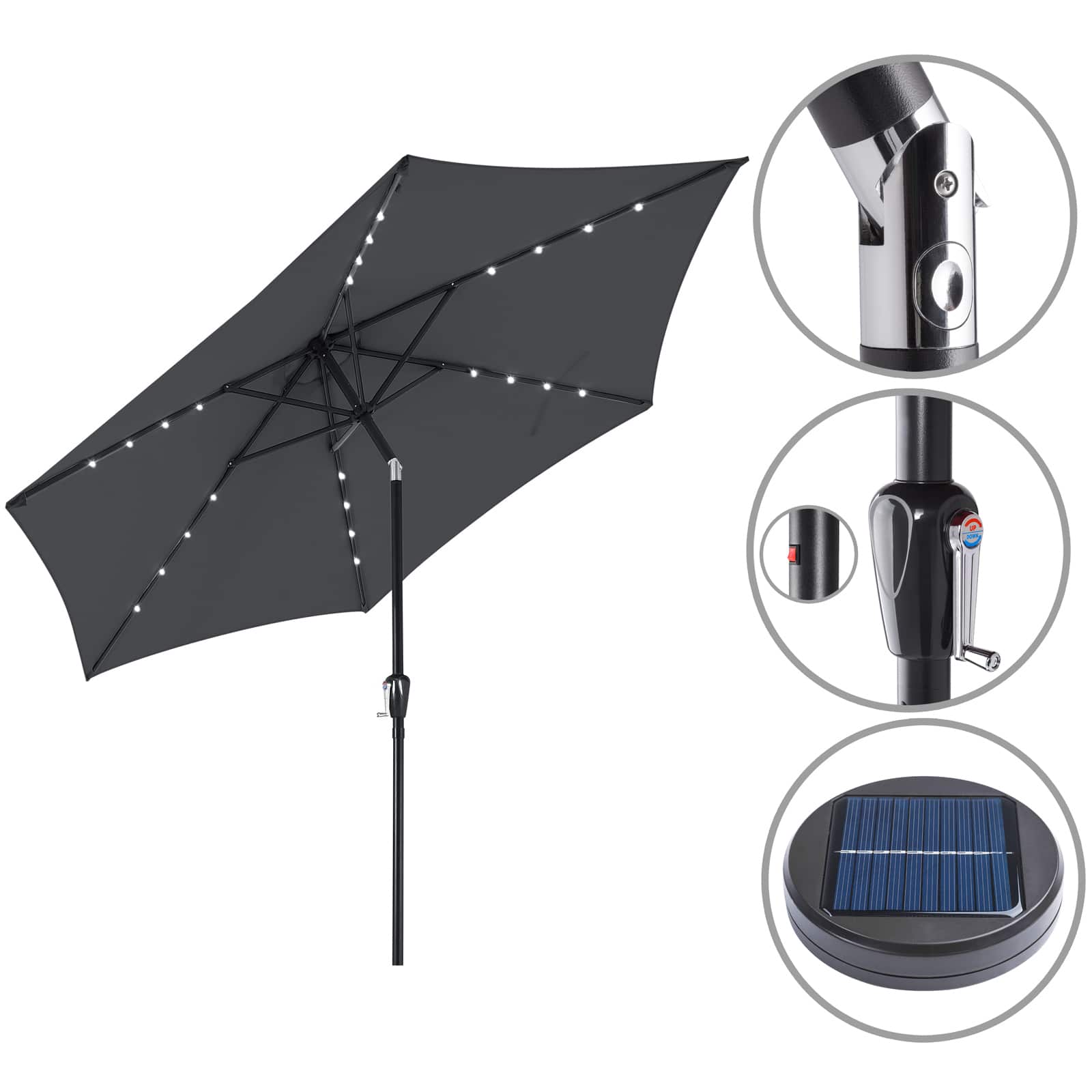 foto del prodotto ombrellone florida antracite alluminio 24 led 300cm