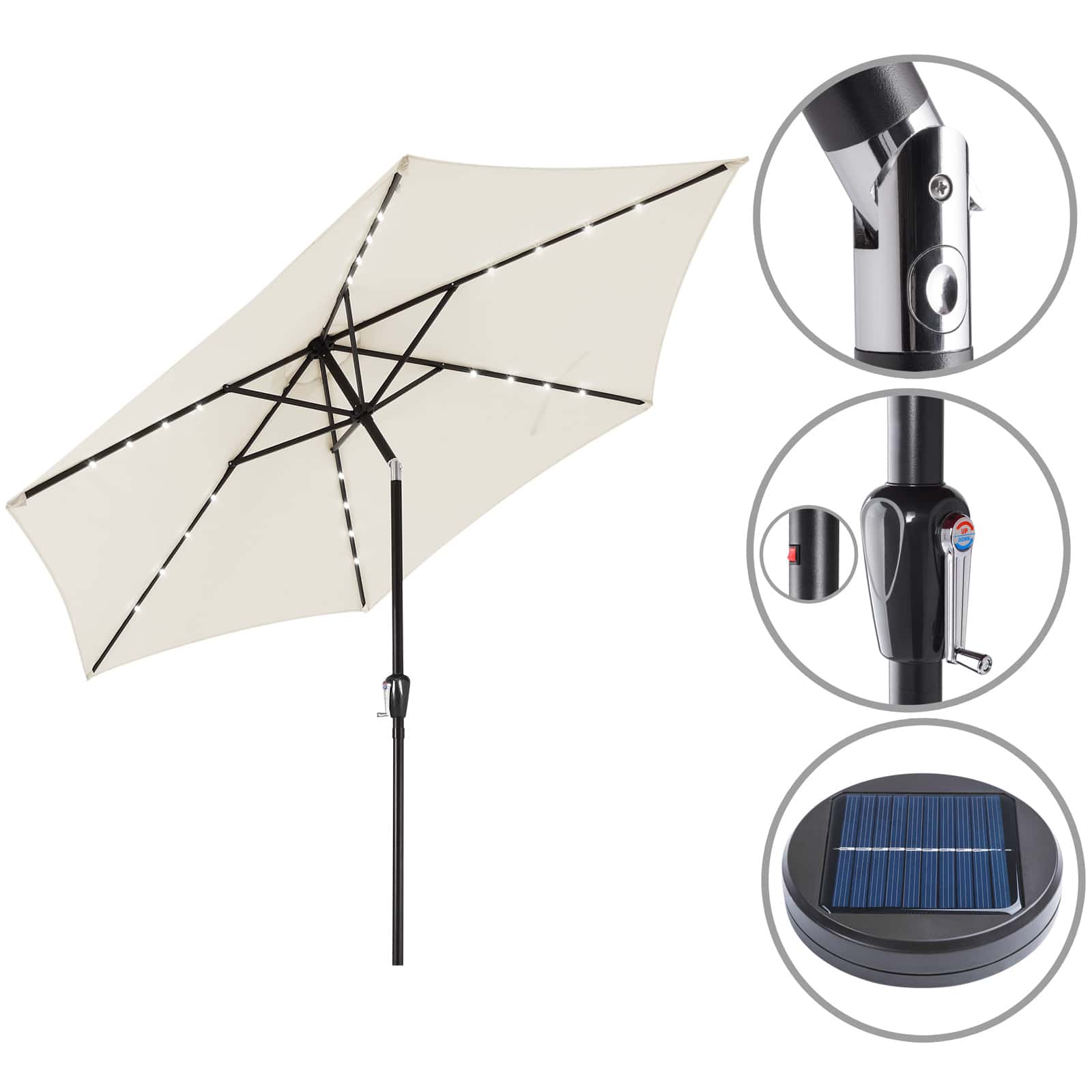foto del prodotto ombrellone florida crema alluminio 24 led 300cm