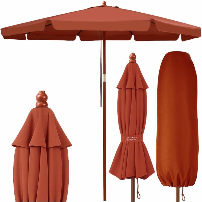 foto del prodotto ombrellone in legno da giardino 330cm uv80 parasole per esterno idrorepellente doppio tetto terracotta de kingsleeve