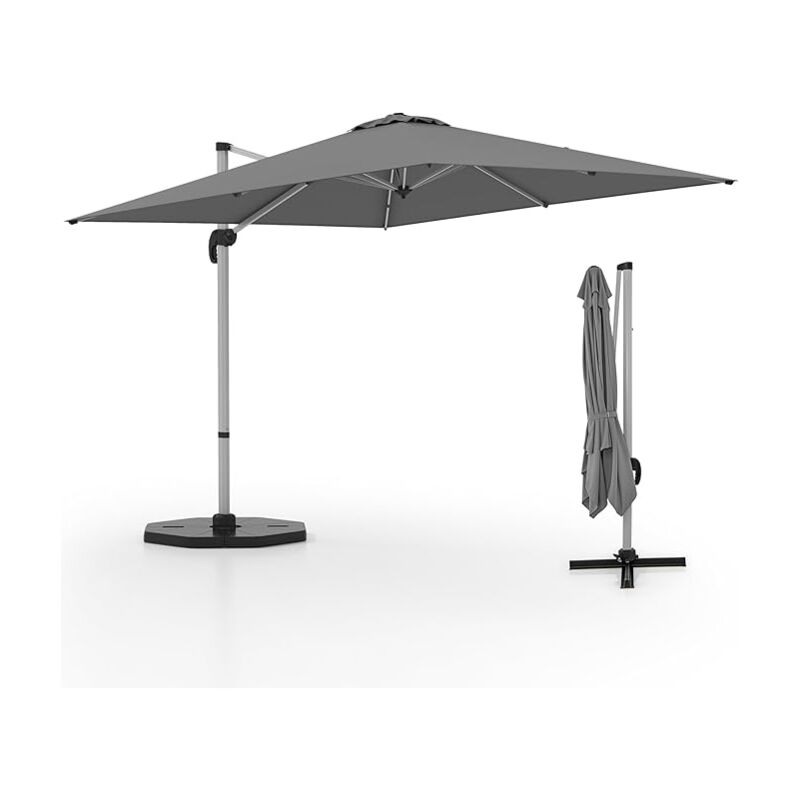 foto del prodotto ombrellone laterale, altezza e angoli regolabili, ombrellone impermeabile e antivento con base stabile, per giardino e spiaggia, 300 x 300 cm x 270