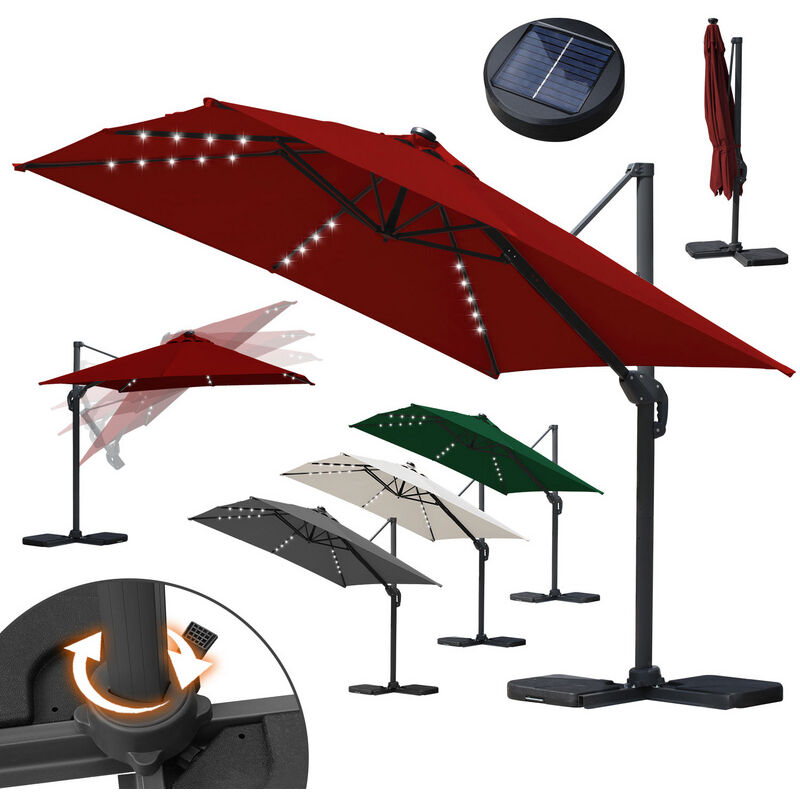 foto del prodotto ombrellone offset da giardino, ombrellone a ombrello alu girevole a 360 3 x 3 m con led rosso swanew