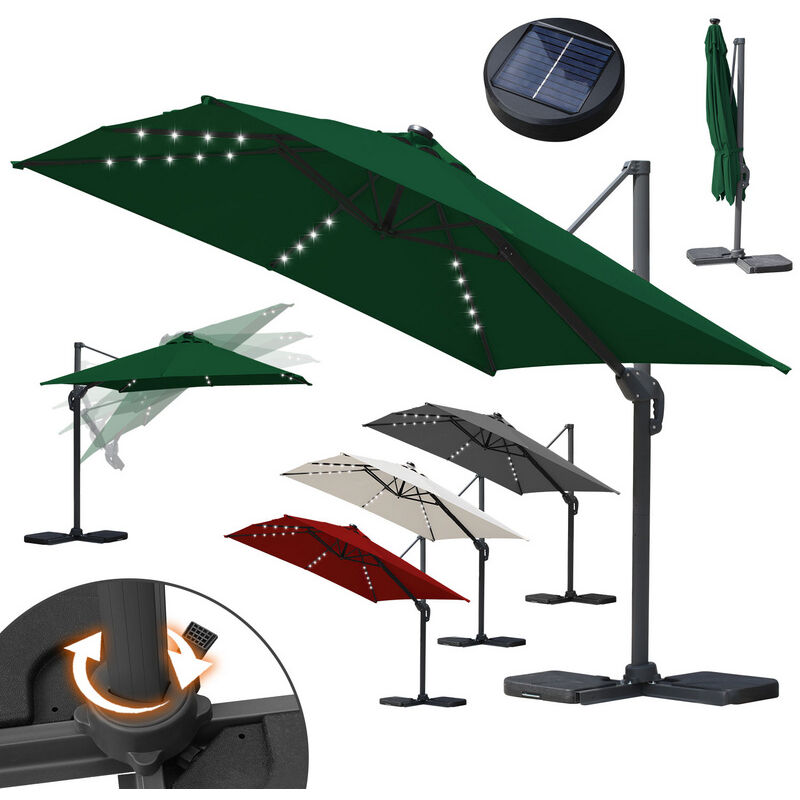 foto del prodotto ombrellone offset da giardino, ombrellone a ombrello alu girevole a 360 3 x 3 m con led verde swanew
