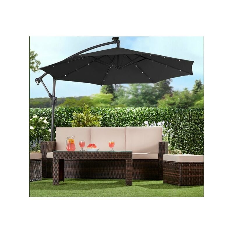 foto del prodotto ombrellone ottagonale ecr 3,5 mt con palo laterale e illuminazione led pannello solare sicorage ludex