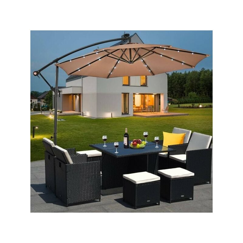 foto del prodotto ombrellone ottagonale marrone 3 mt con palo laterale e illuminazione led pannello solare sicorage ludex