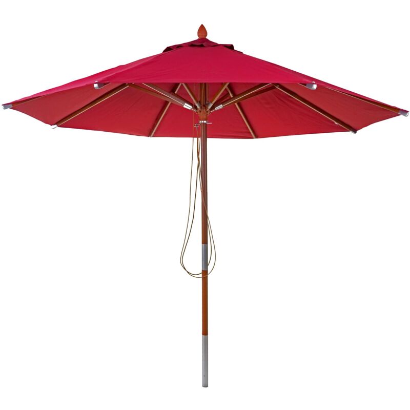 foto del prodotto ombrellone parasole rotondo hhg 521 legno alluminio tessuto 300g m 3 m bordeaux