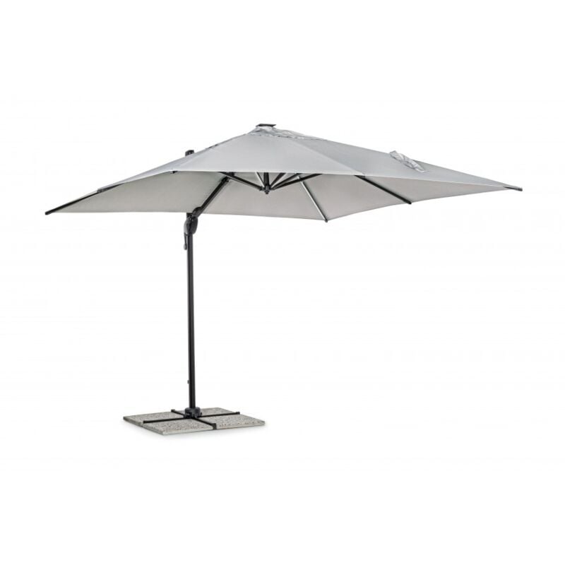 foto del prodotto ombrellone quadrato 3x3 metri grigio chiaro con palo laterale in alluminio antracite e led gardenia