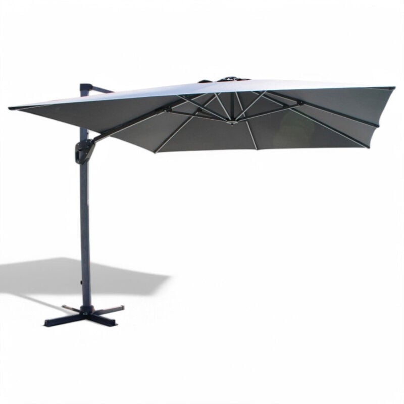 foto del prodotto ombrellone rettangolare 3x4 mt grigio scuro effetto legno con struttura in alluminio a palo girevole