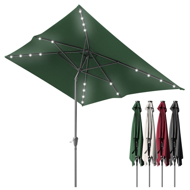 foto del prodotto ombrellone rettangolare uv fino a uv30 , inclinabile 2,1x1,4 m, con supporto e led, verde swanew
