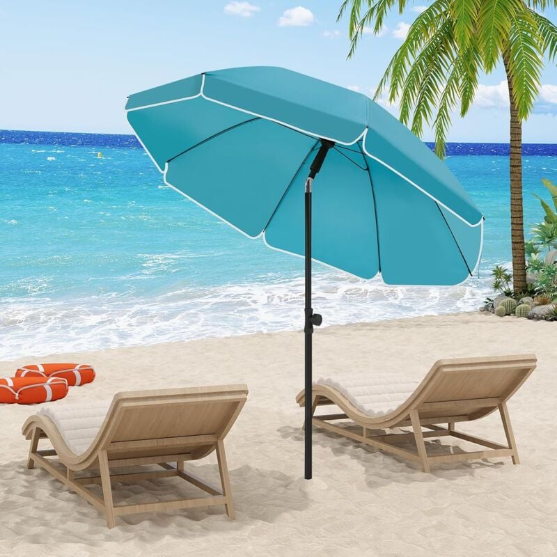 immagine 0 del prodotto ombrellone spiaggia inclinabile, per balcone giardino spiaggia, rotondo da 1,55 m blu woltu