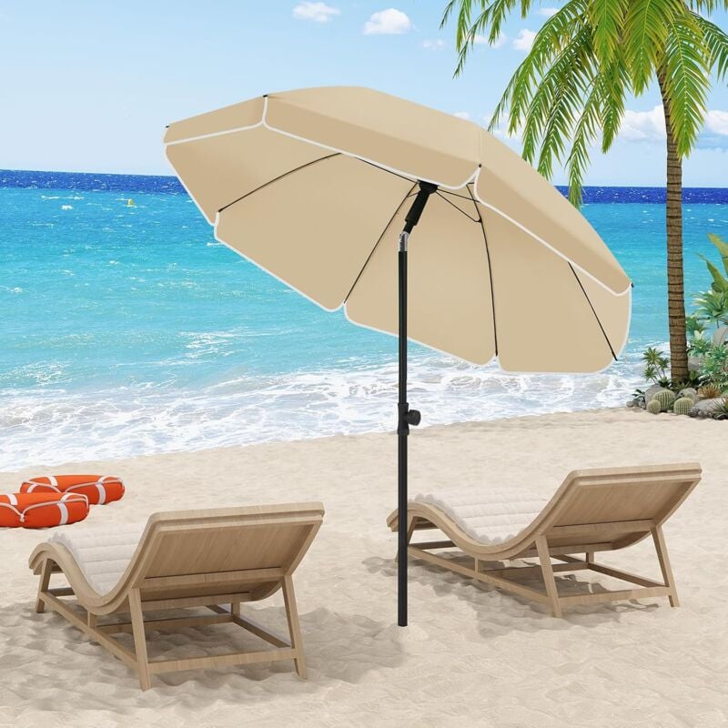 foto del prodotto ombrellone spiaggia inclinabile, per balcone giardino spiaggia, rotondo da 1,75 m taupe woltu