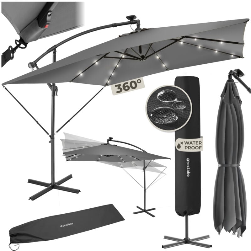 foto del prodotto ombrellone sunna con led ad energia solare con manovella 2,5 x 2,5 m ombrellone sospeso, ombrelloni da giardino, ombrellone da giardino