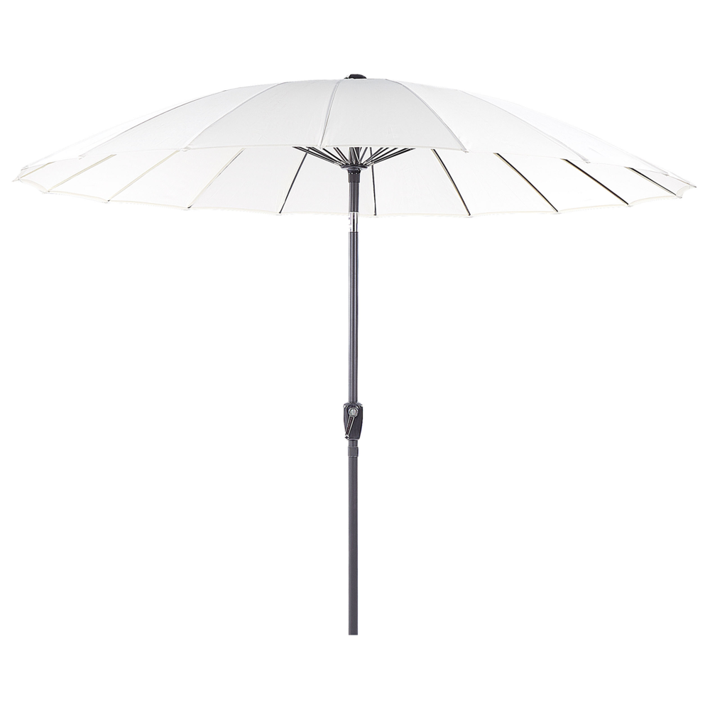 foto del prodotto ombrellone tessuto beige chiaro palo in acciaio ⌀ 255 cm ottagonale da esterno a manovella inclinabile resistente ai raggi uv