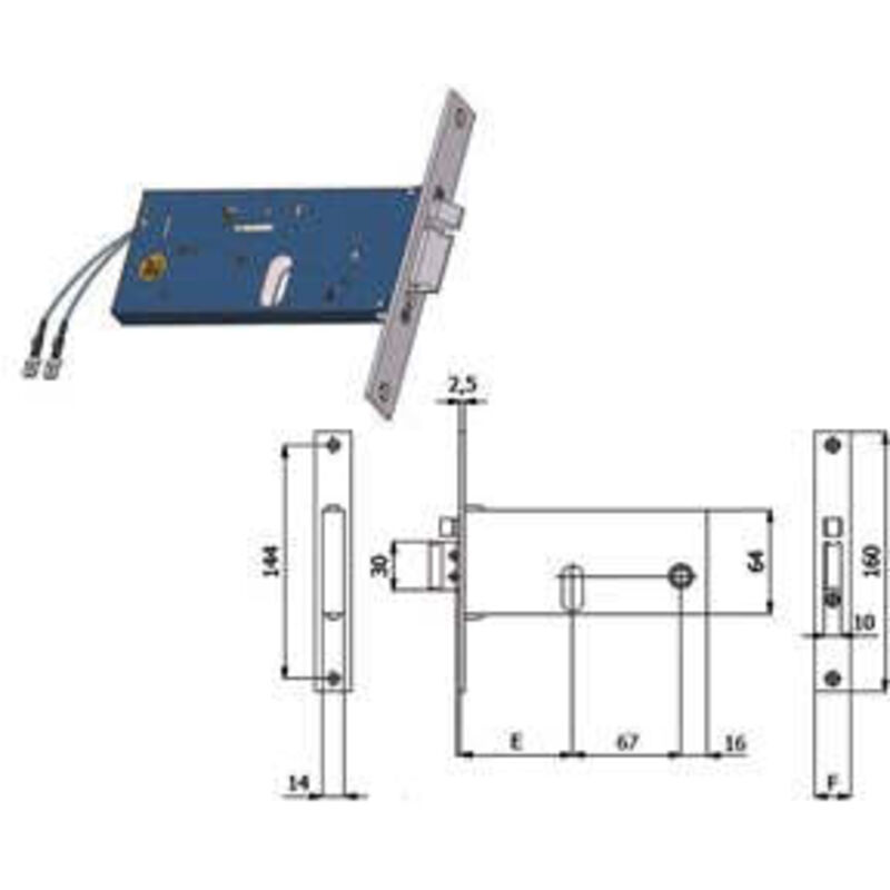 foto del prodotto omec - elettroserratura infilare per fasce catenaccio e scrocco mm.64 h - mm.70 interasse mm.67 788